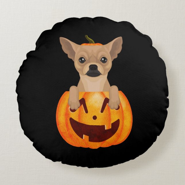 Chihuahua Pumpkin    Round Cushion (Front)
