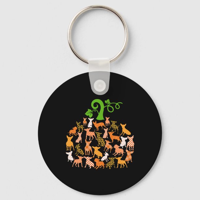 Chihuahua Pumpkin Shape Plaid Leopard Dog Autumn H Key Ring (Front)