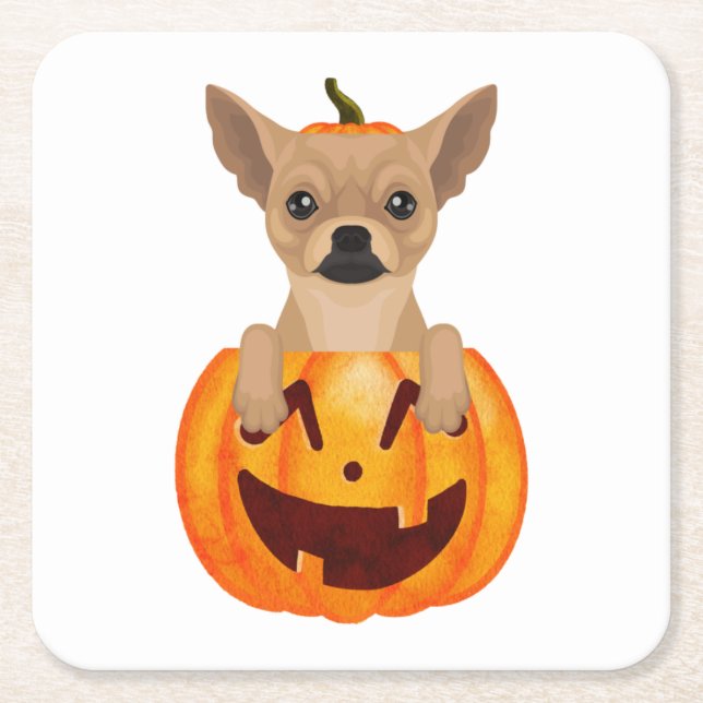 Chihuahua Pumpkin    Square Paper Coaster (Front)