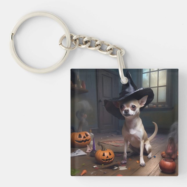 Chihuahua Pumpkins Halloween Scary Key Ring (Front)