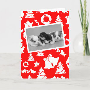 Chihuahua Puppies Merry Christmas Tree Wreath Bell Holiday Card