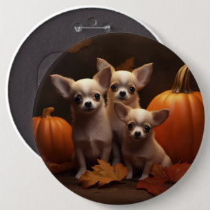 Chihuahua Puppy Autumn Delight Pumpkin 6 Cm Round Badge