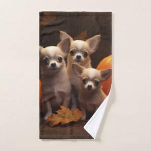 Chihuahua Puppy Autumn Delight Pumpkin Bath Towel Set