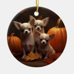 Chihuahua Puppy Autumn Delight Pumpkin Ceramic Ornament