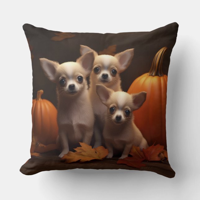 Chihuahua Puppy Autumn Delight Pumpkin  Cushion (Front)