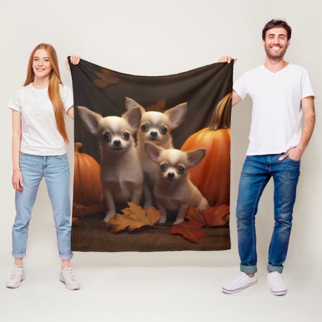 Chihuahua Puppy Autumn Delight Pumpkin  Fleece Blanket (In Situ)