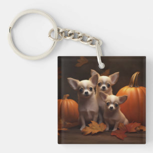 Chihuahua Puppy Autumn Delight Pumpkin  Key Ring