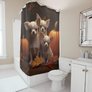 Chihuahua Puppy Autumn Delight Pumpkin  Shower Curtain
