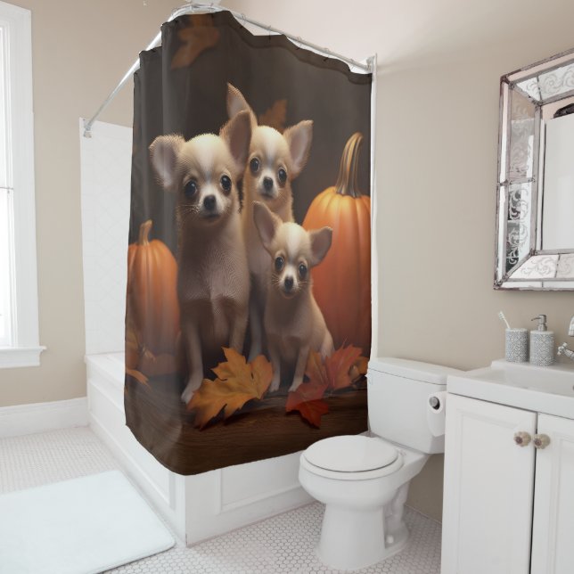 Chihuahua Puppy Autumn Delight Pumpkin  Shower Curtain (In Situ)