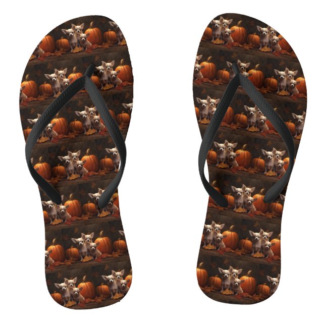 Chihuahua Puppy Autumn Delight Pumpkin  Thongs (Footbed)