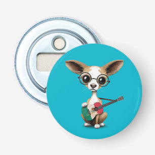 Chihuahua Puppy Dog Playing Mexican Flag Guitar Bottle Opener