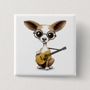 Chihuahua Puppy Dog Playing Old Acoustic Guitar 15 Cm Square Badge