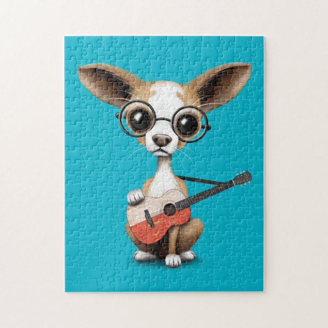 Chihuahua Puppy Dog Playing Polish Flag Guitar Jigsaw Puzzle (Vertical)