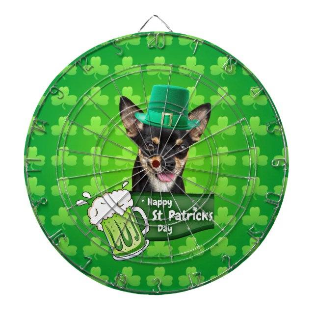 Chihuahua Puppy Dog St. Patrick's Day Green Clover Dartboard (Front)