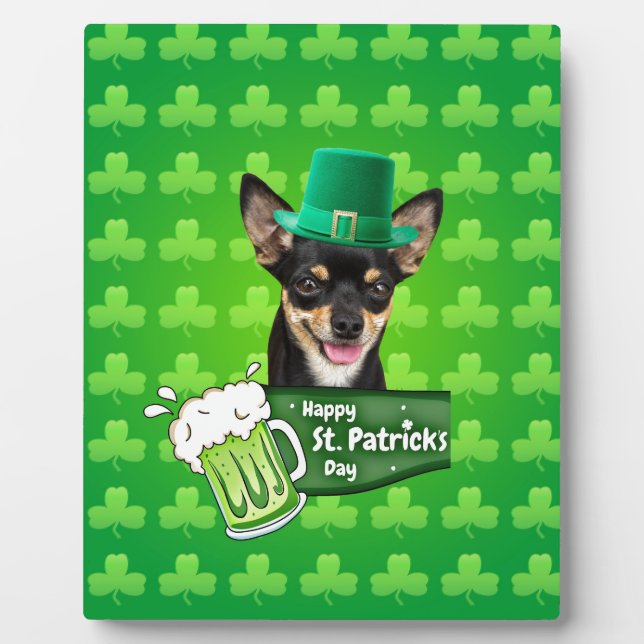 Chihuahua Puppy Dog St. Patrick's Day Green Clover Plaque (Front)