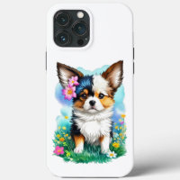 Chihuahua Puppy Dog with Flowers