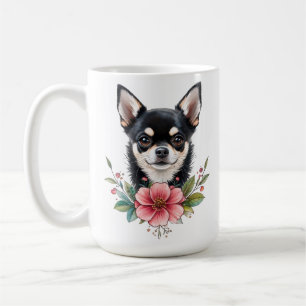 Chihuahua puppy dog with pretty flowers dog mum  coffee mug