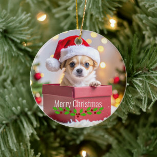 Chihuahua Puppy Dog's Christmas Ceramic Ornament