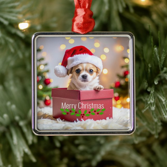 Chihuahua Puppy Dog's Christmas Metal Ornament (Tree)