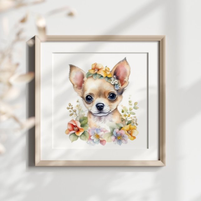 Chihuahua Puppy Pet Watercolor Flower Poster (Creator Uploaded)