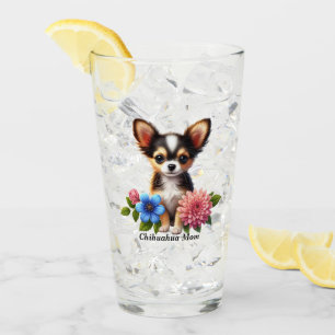 Chihuahua Puppy with Decorative Flowers Glass