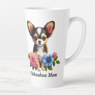 Chihuahua Puppy with Decorative Flowers Latte Mug