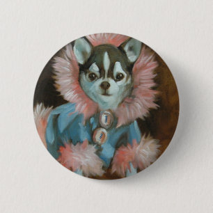Chihuahua puppy with pink and blue jacket 6 cm round badge