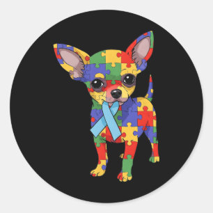 Chihuahua Puzzle Autism Awareness Autistic Womens Classic Round Sticker