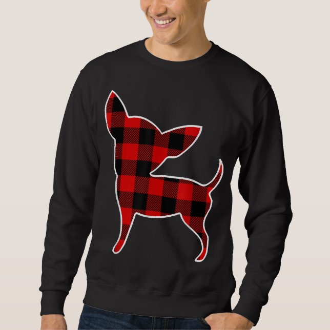 Chihuahua Red Buffalo Plaid Dog Pup Matching PJ Fa Sweatshirt (Front)