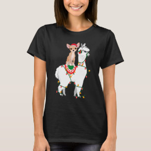 Chihuahua Riding Llama Lights Santa Christmas Paj T-Shirt
