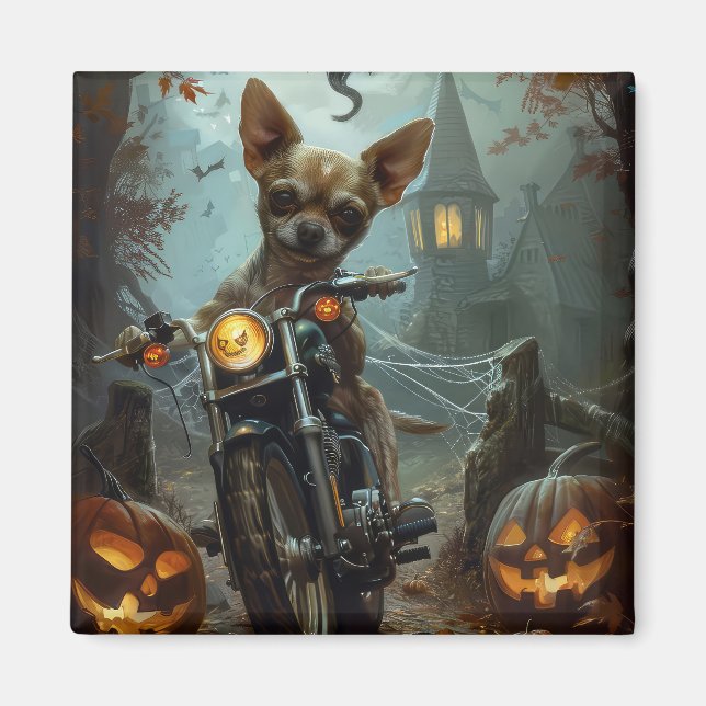 Chihuahua Riding Motorcycle Halloween Scary  Magnet (Front)