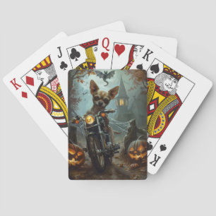 Chihuahua Riding Motorcycle Halloween Scary  Playing Cards