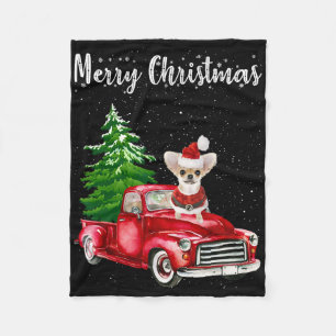 Chihuahua Riding Red Truck Merry Christmas Dog Lov Fleece Blanket