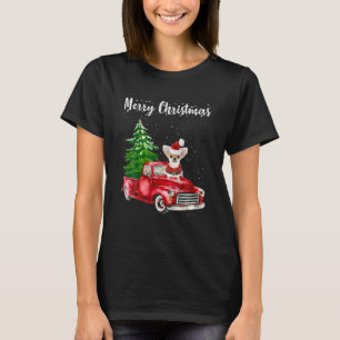 Chihuahua Riding Red Truck Merry Christmas Dog T-Shirt
