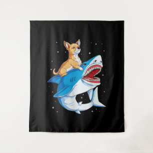 Chihuahua Riding Shark Jawsome Space Galaxy Fitted Tapestry