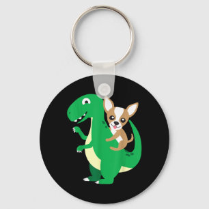 Chihuahua Riding T-Rex Dinosaur Dino Dog Halloween Key Ring