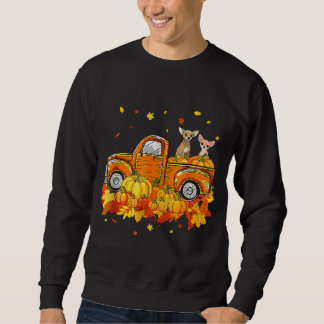 Chihuahua Riding Truck Pumpkin Autumn Leaves Fall Sweatshirt