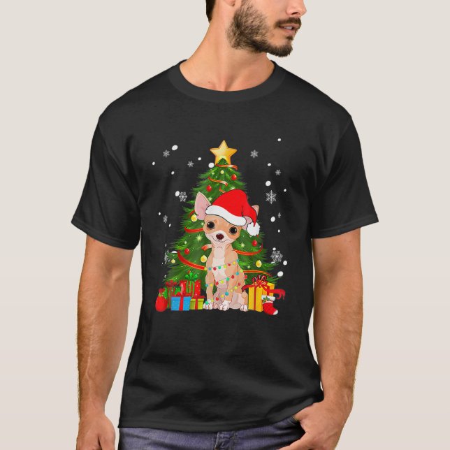 Chihuahua Santa Christmas Tree Light Pajama Dog Xm T-Shirt (Front)