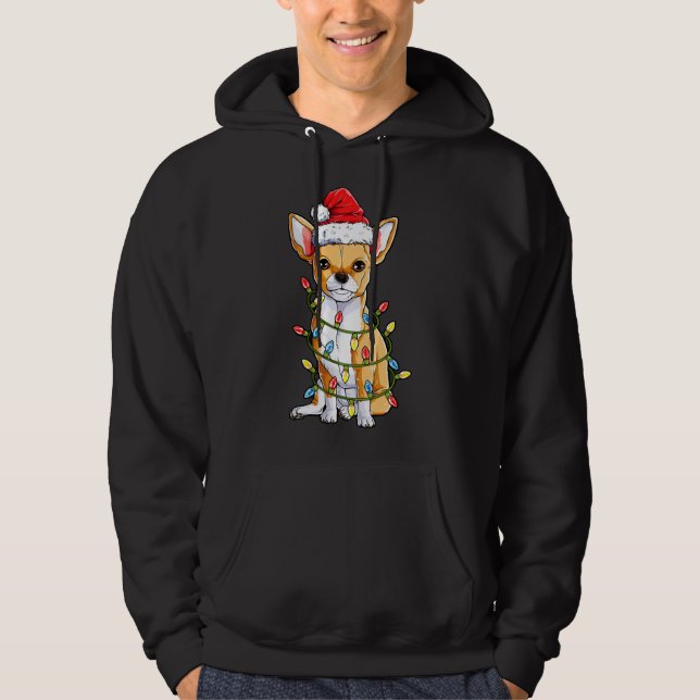 Chihuahua Santa Christmas Tree Lights Xmas Boys Ki Hoodie (Front)