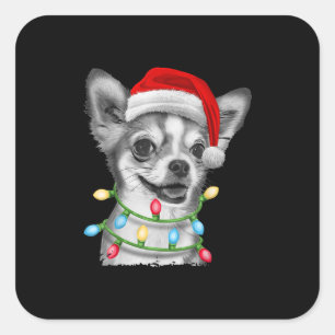 chihuahua santa christmas tree lights xmas gifts square sticker