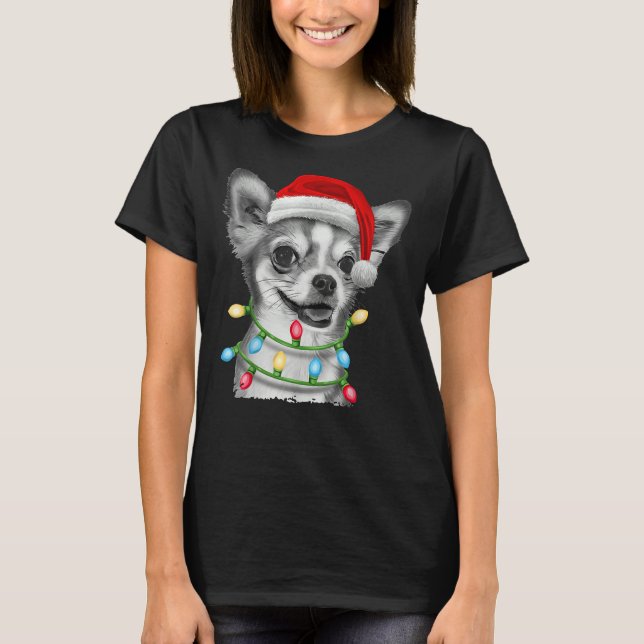 Chihuahua Santa Christmas Tree Lights Xmas        T-Shirt (Front)