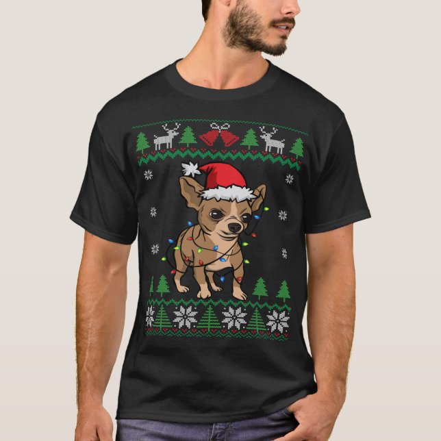 Chihuahua Santa Claus Hat And Lights Chihuahua ugl T-Shirt (Front)