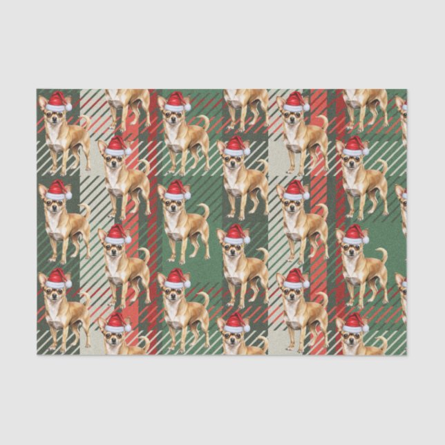 Chihuahua Santa Dog on Plaid Christmas Holiday Tissue Paper (Front)
