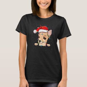 Chihuahua santa Hat Christmas Lights Xmas Tree T-Shirt