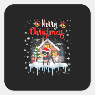 chihuahua santa hat merry christmas dog lover square sticker