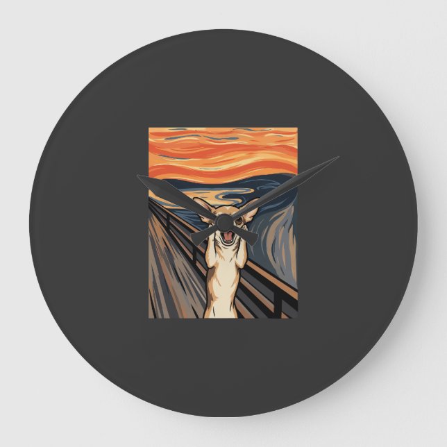 Chihuahua Scream Expressionist Dog Art_1 Large Clock (Front)
