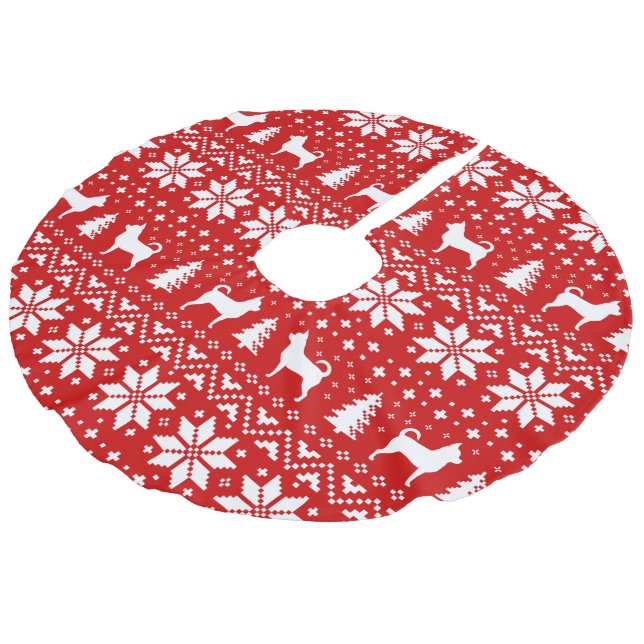 Chihuahua Silhouettes Christmas Sweater Pattern Faux Linen Tree Skirt (Angled)