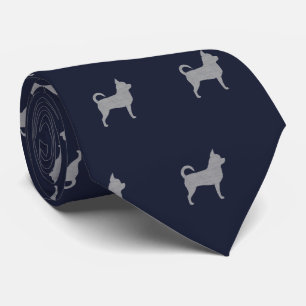 Chihuahua Silhouettes Pattern Navy Blue Tie