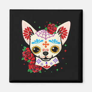 Chihuahua Skulls Day Of The Dead Sugar Skull Dog Magnet