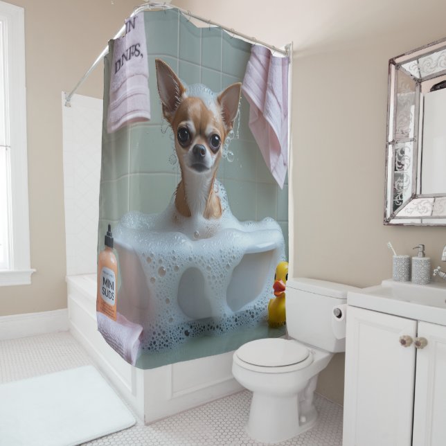 Chihuahua Sloppy Sleepy Cute Funny Shower Curtain (In Situ)